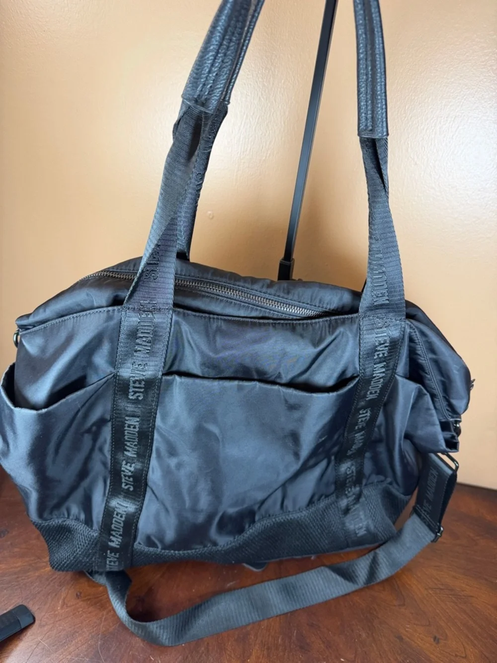 Steve Madden Black Nylon Duffel with Branded Straps‎